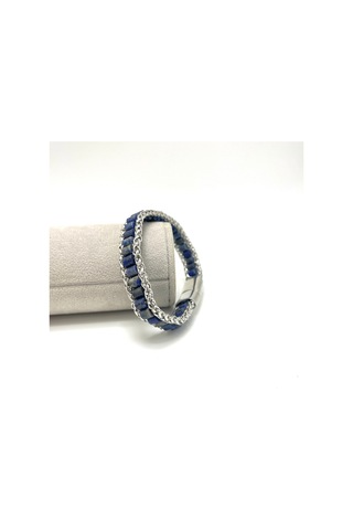 Sertifikalı Lapis Lazuli Doğal Taş Bileklik Çelik Halat Çelik Kilit Çok Renkli
