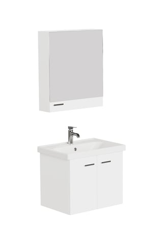 Aqua Bagno Basic Alt Dolap + Üst Dolap - Lavabo 65 Cm Beyaz S.50.02.33.04.01 Beyaz
