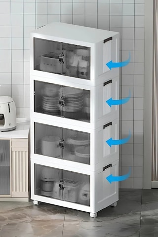 Çok Amaçlı Kapaklı Portatif İstiflenebilir Tekerlekli Organizer Dolap Beyaz Beyaz