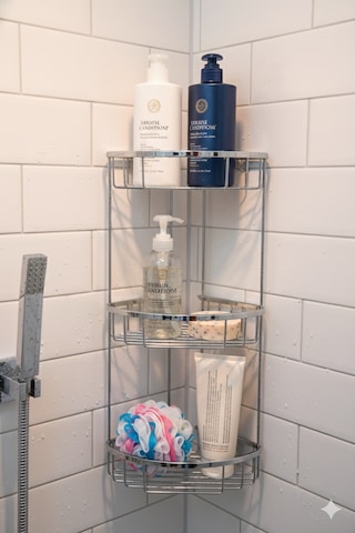 Lüks Krom Duş Köşe Rafı 3 Katlı - Paslanmaz Banyo Şampuanlık Krom