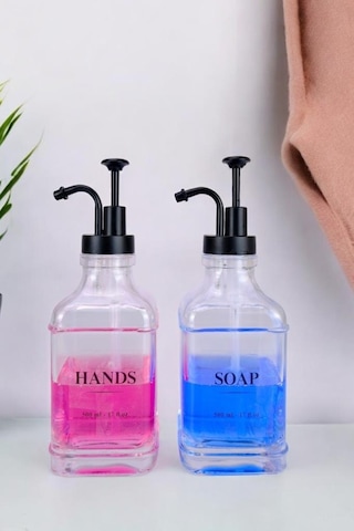 Digithome 2 Li Cam Sıvı Sabun Ve Losyon Etiketli Siyah Tıpalı Deterjan Şişesi Sabunluk 500 Ml - F/12 C1-1-289
