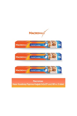 Macromax Hazır Kesilmiş Yağlı Pişirme Kağıdı 16'lı X 3 Adet