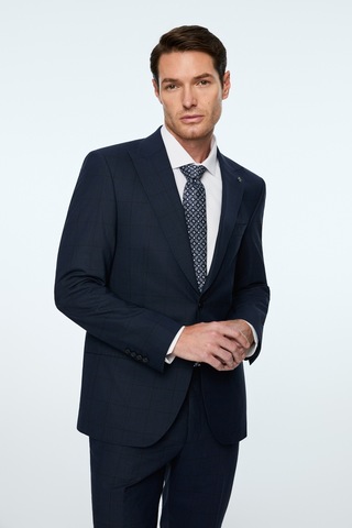 Morven Erkek Lacivert Yünlü Trend Ekose Slim Fit Mono Yaka Takım Elbise 26mc001051200 Lacivert