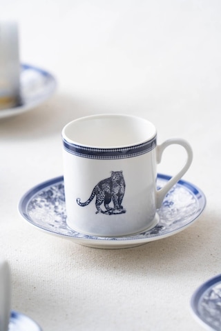 Acar Home Pars 6 Kişilik Kahve Fincanı Takımı - 90 Ml Beyaz - Lacivert