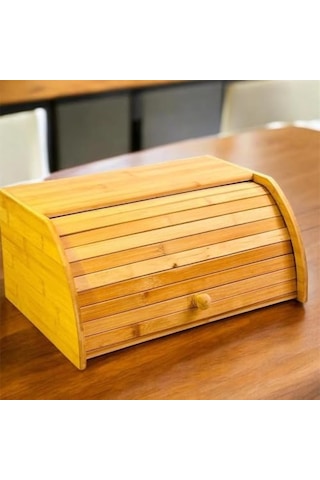Doğal Bambu Demonte Ekmeklik, Ekmek Kutusu, Kayar Kapaklı, Geniş Hacimli, 38 X 23 X 19 Cm Açık Gri