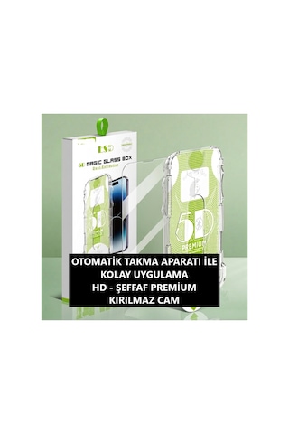 İphone 12 Pro Max İle Uyumlu Otomatik Takma Aparatlı Şeffaf / Hd Temperli Ekran Koruyucu Kırılmaz Cam