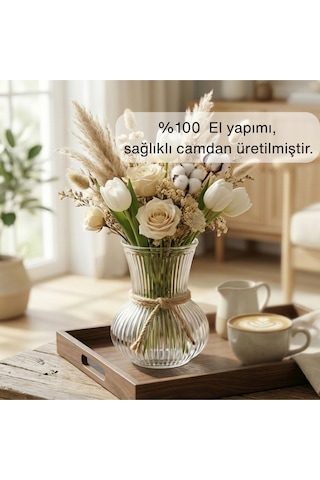 Selen Concept Çizgili Linea Damla Model Küçük Vazo Şeffaf