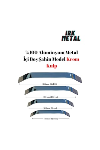 Metali %100 Alüminyum Metal Mobilya Mutfak Çekmece Kapak Kulbu Içi Boş Şahin Model Krom Kulp 224 MM-Gümüş Gümüş 224 MM