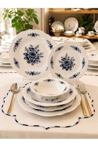 24 Parça 6 Kişilik Porselen Yemek Takımı Belmonte Blue Mira-7228 Koyu Mavi
