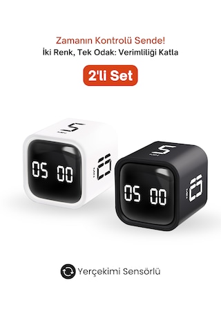 GWORKE Gt-1 İkili Set Pomodoro Zamanlayıcı Küp Flip Timer Öğrenci Ders Çalışma Saati - Siyah & Beyaz