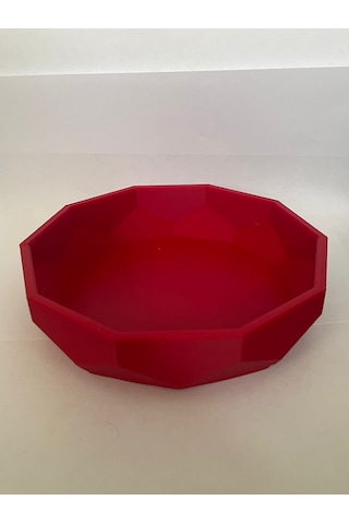 Kırmızı Köşeli Kase - Dekoratif Kase 15 Cm 3d Baskıdır- Sağlamdır
