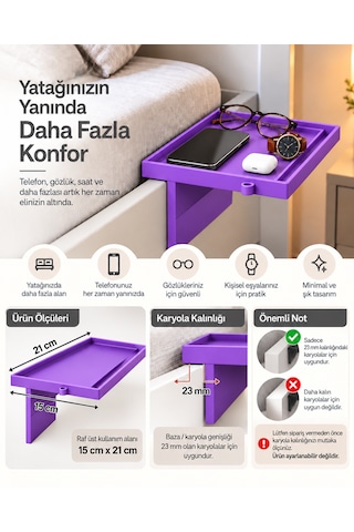 Yatak Yanı Pratik Raf Mor
