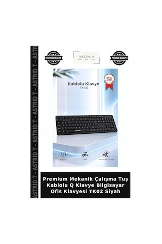 Premium Mekanik Çalışma Tuş Kablolu Q Klavye Bilgisayar Ofis Klavyesi Tk02 Siyah