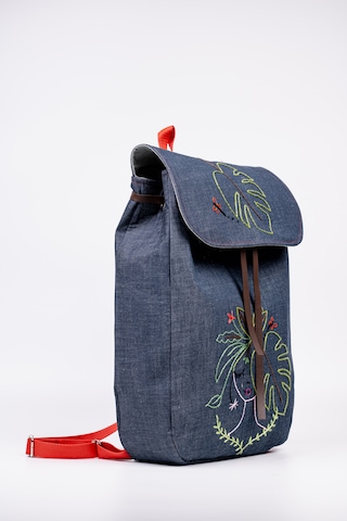 Fabric Craft Bag Sırt Çantası Kot Kumaş Nakışlı Astarlı 38x40 Cm Kot