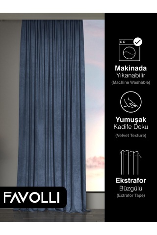 Br Favolli Kadife Dokulu Derin Mavi Ada Fon Perde Ekstrafor Büzgülü Dream Series Derin Mavi