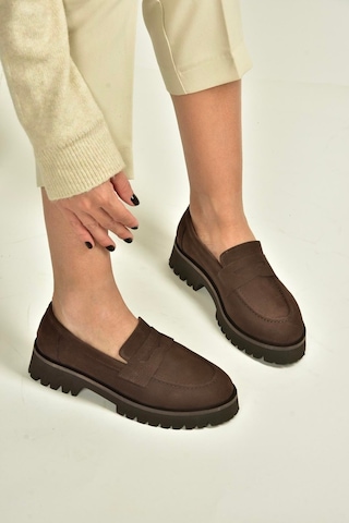 Fox Shoes V944086101 Kahverengi Hakiki Deri Nubuk Kalın Tabanlı Makosen Ayakkabı Kahverengi