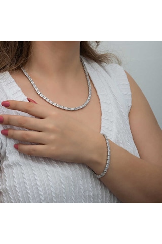 Casera's Gümüş Beyaz Taşlı Su Yolu Kadın Set Csr2185457 Gümüş