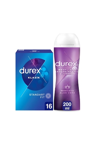 Durex Klasik Prezervatif 16lı + Aloe Vera Kayganlaştırıcı Masaj Jeli 200 Ml