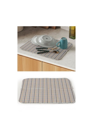 Bulaşık Kurutma Örtüsü, Bulaşıklık, Tezgah Üstü Bulaşık Matı, Süper Emici Mutfak Matı, Ekoseli Desen Çok Renkli