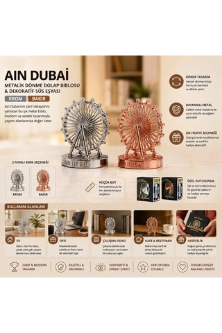 Metal Küçük Metalik Dönme Dolap Biblosu Ain Dubai Figürü Dekoratif Süs Eşyası