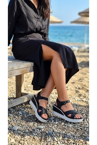 Cem Pekşen Polris Siyah Yüksek Topuklu Comfort Sandalet