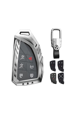 Geeksen Chevrolet 2021-2022 Model 3/4/5/6 Tuşlu Akıllı Anahtar İçin Alüminyum Korumalı Kılıf Gri Anahtar Zinciri İçerir