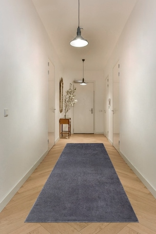 Vl Yuvarlak Comfort Düz Saçaklı Peluş Antrasit Yolluk Halı Antrasit Overloklu