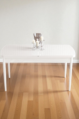 Mura Beyaz 80x132 Açılabilir Mdf Masa Yemek Odası Takımı, Mutfak Takımı 4 Adet Sandalye Siyah