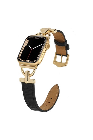 Ekılıf - Apple Uyumlu Watch 7 41mm - Kordon Deri Kordon Krd-53 - Siyah