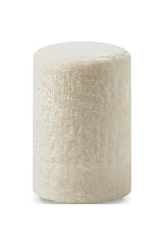 Peluş Puf Ø33x44 Cm Silindir Tabure Makyaj Masası Pufu Kürk Görünümlü Ekru