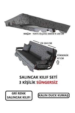 Salıncak Lüks Kılıf Seti Mindersiz 3 Kişilik Gri Örümcek Desen Gri
