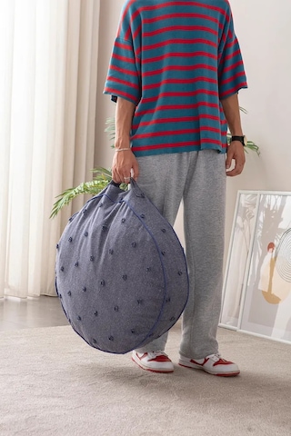 Çok Amaçlı Puantiyeli Keten Yer Bahçe Minderi Fermuarlı İç Dolgulu Yıkanabilir 60x62 Lacivert