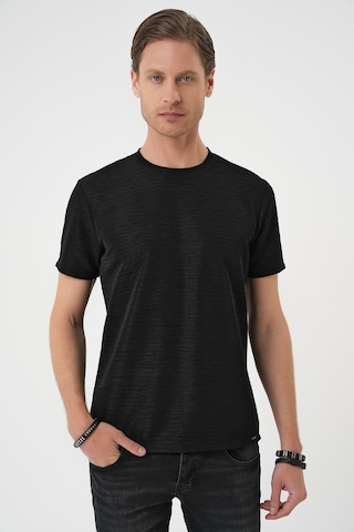 Efor Comfort Fit Bisiklet Yaka Viskon Karışımlı Dokulu Casual Siyah Tişört Ts 896 Siyah
