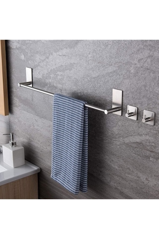 Zift Unique Paslanmaz Çelik Havluluk & 2 Adet Bornoz Askısı - 45cm Havluluk,havlu Askısı Takım,düzenleyici Askı Diğer
