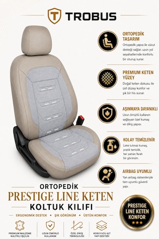 Renault Symbol 2008+ Uyumlu Prestige Line Keten Serisi Bej Koltuk Kılıfı 17183784