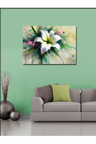 Kanvas Tablo Beyaz Zambak Deseni 50cmx70cm