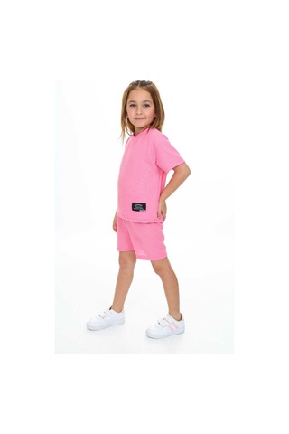 Bisiklet Yaka Şortlu Kız Çocuk Şortlu Takım Pembe