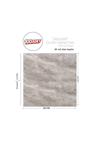 60x60 Cm Kendinden Yapışkanlı Duvar,banyo,tezgah Arası Gri Mermer-100 Adet 8808-60-100