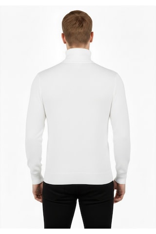 Deepsea Erkek Beyaz Tam Balıkçı Yaka Yanları Desenli Slim Fit Boğazlı Triko Kazak 2505495 Beyaz