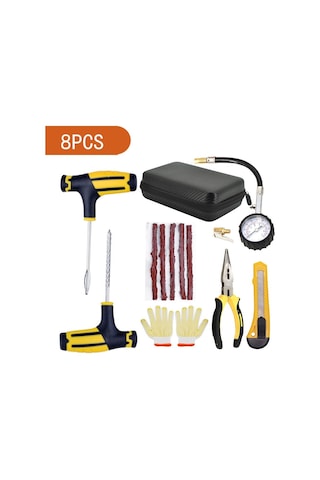 8 Adet / Takım Araba Lastik Delinme Tamir Kiti Lastik Basınç Göstergesi Pense Aracı Saklama Kutusu İle