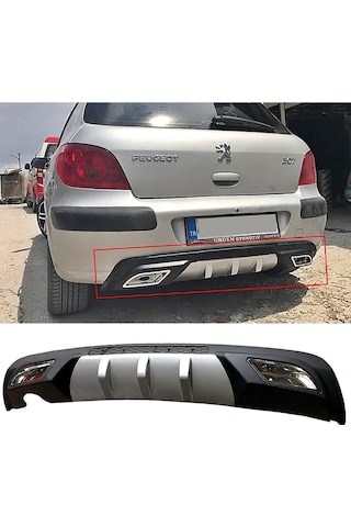 Peugeot 307 Uyumlu Difüzör Difizör Gri + Kare Egzoz Görünüm C Tip