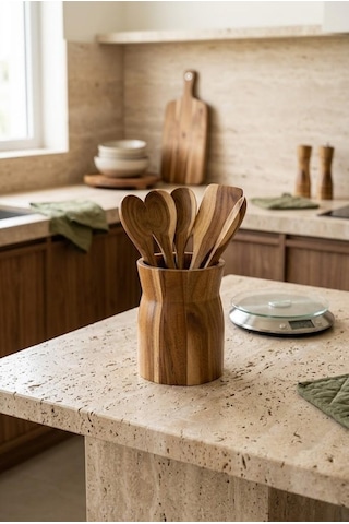 Akasya Ahşap Kaşıklık 13x9.5 Cm - Tezgah Üstü Spatula Kepçe Standı Ve Dekoratif Vazo