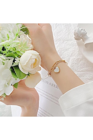 Gümüş Opk Çift Katlı Aşk İnci Paslanmaz Çelik Bileklik Gümüş