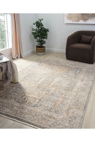Mariesse Home Vintage Eskitme Desenli Makine Dokuma Salon Oturma Odası Halısı 10202 Bej