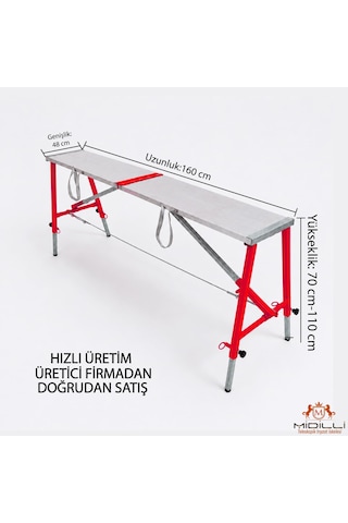 Alüminyum Gövdeli Çelik Ayaklı Teleskopik Katlanır İnşaat İskelesi - 400 Kg Taşıma Kapasitesi 110x48x160cm