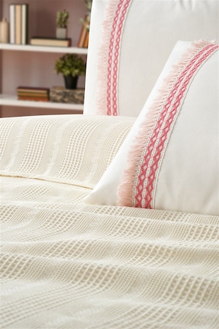 Tivoli Çift Kişilik Dantelli 4 Parça Pike Takımı Çeyizlik-melanie-krem Krem Krem