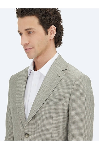 Kip Haki Düz Modern Fit Yün Karışımlı Ceket Haki