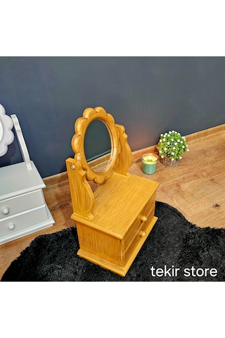 Çiçek Model Ahşap Hareketli Ayna Eskitme Makyaj Takı Organizeri
