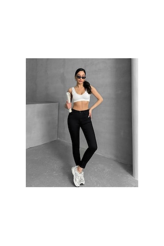 Kene Jeans Yüksek Bel Slim Fit Keten Likralı Dar Paça /basic Siyah Rahat Kesim Tam Kalıp Siyah