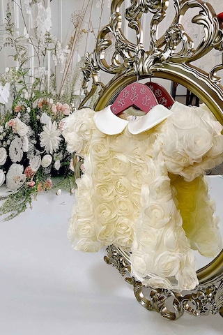 Güllü Kız Çocuk Bebek Bebe Yaka Ekru Abiye Mevlüt Elbise 001